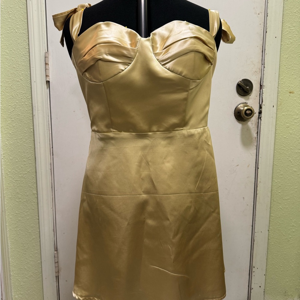 Elegant Gold Satin Dress